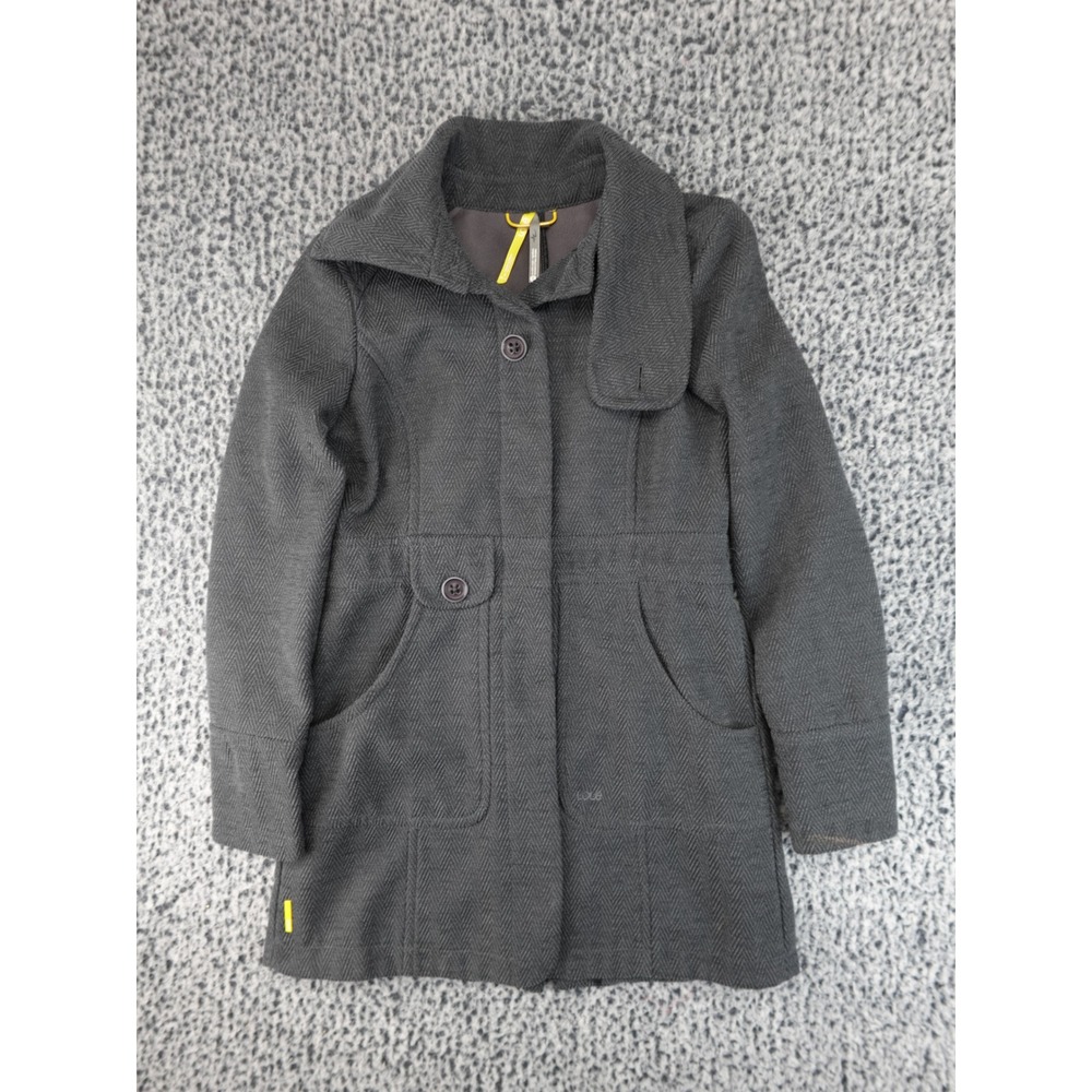 Lole Herringbone Pea Coat Womens Small Dark Gray‎ Button Front Mid Length Jacket